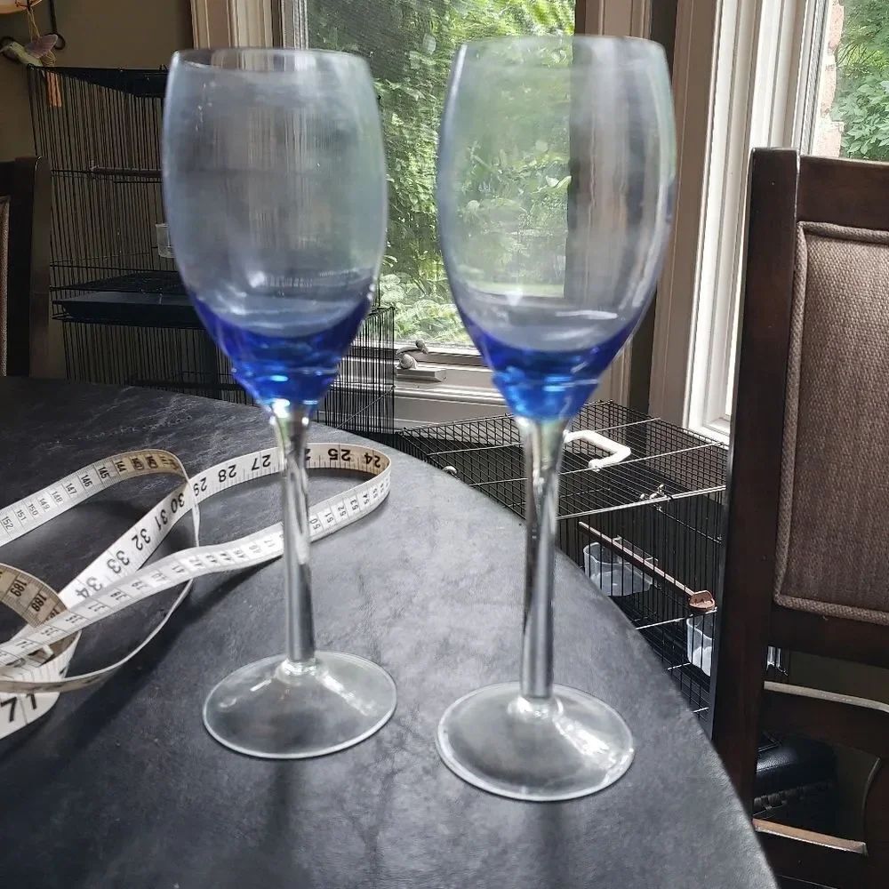2 Tulip Stem Champagne Flutes Colbert Blue